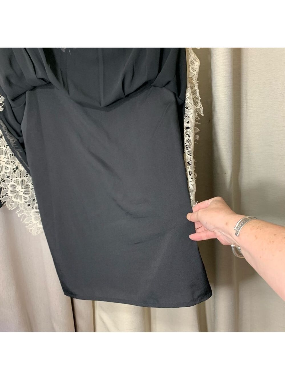 Topshop Black Chiffon Lace Dress Sz 2 Sheer Long Sleeve Feminine Romantic - Picture 7 of 14